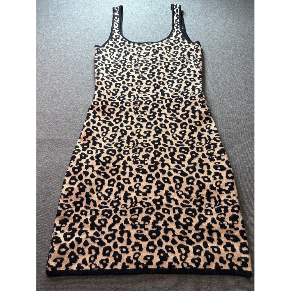 Kendall & Kylie Womens Leopard Print Knit Bodycon Mini Sweater Dress Tan Black S